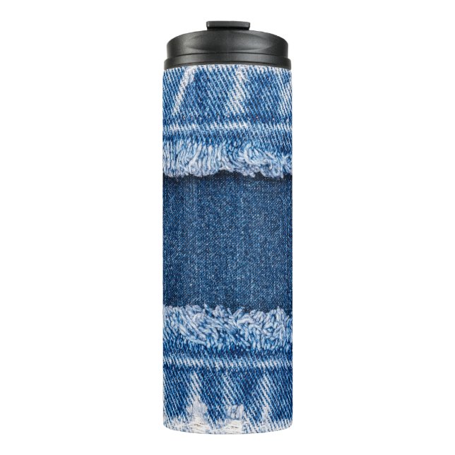Garrafa Térmica Quadro de Tecido Denim Com Dois Tons Branqueados (Frente)