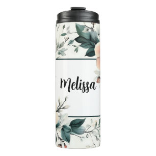 Garrafa Térmica Quadro Floral Personalizado, design de Aquarela
