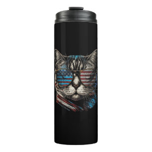 Garrafa Térmica Quarto 4 de julho Cat American Flag America Patri