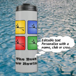 Garrafa Térmica Quatro cores lixam seu texto<br><div class="desc">Adicione um nome ou uma legenda para personalizar este tumbler térmico colorido da cinza de luz. O design principal tem oito ícones coloridos (vermelho,  amarelo,  verde,  azul) cada um com um remador na silhueta.</div>