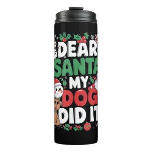 Garrafa Térmica Querido Papai Noel Meu cachorro fez isso Natal eng