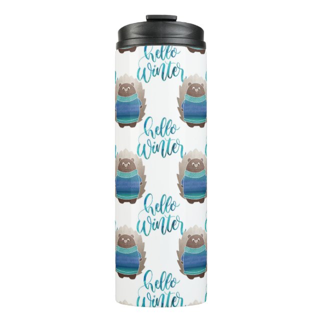 GARRAFA TÉRMICA  QUIRRELOS DE INVERNO VERDES E AZUIS (Frente)