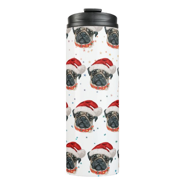 Garrafa Térmica Raça de Cachorro Pug Estrelas de Natal (Frente)
