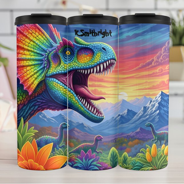 Garrafa Térmica Rainbow Frilled Dinosaur Sunset Valley (Criador carregado)