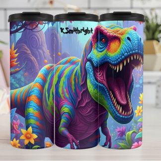 Garrafa Térmica Rainbow Striped T-Rex Roaring Jungle