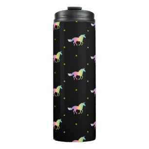 Garrafa Térmica Rainbow Unicorns e Dourado padrão de estrelas