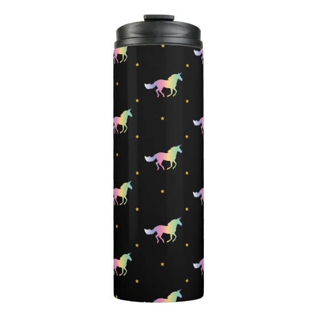 Garrafa Térmica Rainbow Unicorns e Dourado padrão de estrelas (Frente)