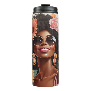 Garrafa Térmica Rainha negra floral afro melanina mulher amor