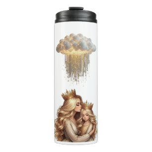 Garrafa Térmica Rainhas Mãe e Filha com Termo de Chuva Dourada