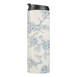 Garrafa Térmica Ramos de flor de cerejeira em azul e branco esmaec