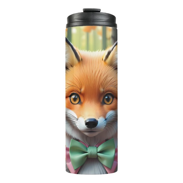 Garrafa Térmica Raposa-branca com arco verde e rosa (Frente)