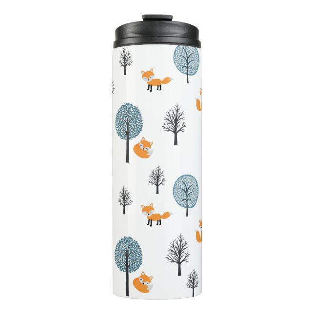 Garrafa Térmica Raposa Florestal: Fundo Branco Vintage (Frente)