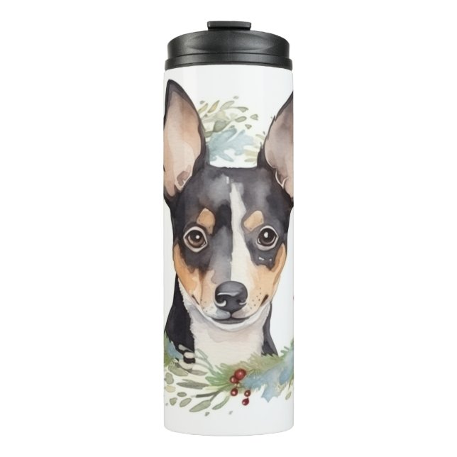 Garrafa Térmica Rat Terrier Christmas Wreath Festivo Pup (Frente)