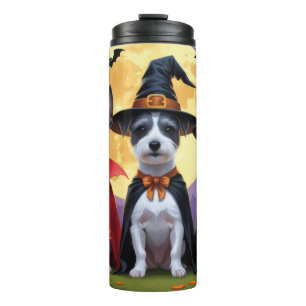 Garrafa Térmica Rat Terrier Dogs Pumpkin Halloween Engraçado