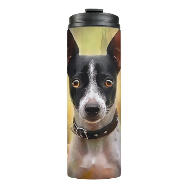 Garrafa Térmica Rato de Terriers de Halloween com Abóboras Assusta (Frente)