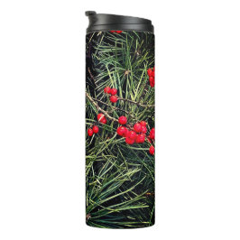 Garrafa Térmica Red Berries Pine Needles Christmas Photo