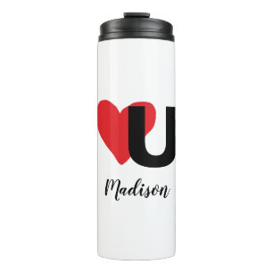 Garrafa Térmica Red Heart U Love Dia de os namorados Monogramme Na
