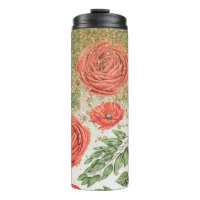 *~* Red PEONY POPPY Glitter Floral Dourado