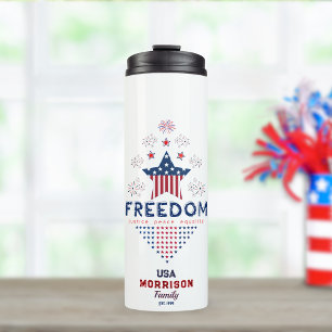 Garrafa Térmica Red White Blue 4 de julho Nome da família personal