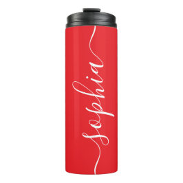 Garrafa Térmica Red White Script Custom Name Thermal Tumbler