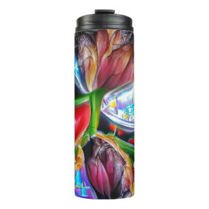 Garrafa Térmica Reflexões Vibrantes de Tulipas de Abstrato