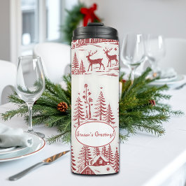 Garrafa Térmica Reindeer de Ilustração Vintage e Casas de inverno