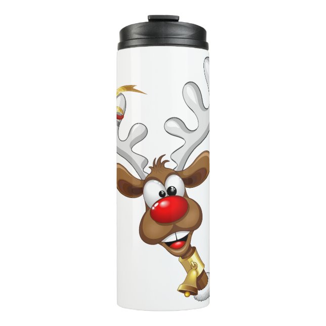 Garrafa Térmica Rena de Natal Engraçada Espiando Meme de Natal (Frente)