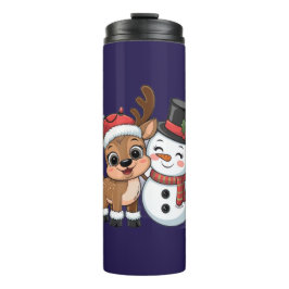 Garrafa Térmica Rena de Natal Fofa & Boneco de Neve