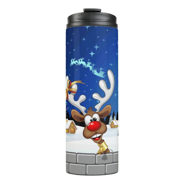 Garrafa Térmica Rena Fofa Espiando Meme de Natal (Frente)