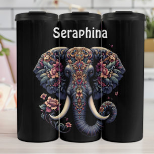 Garrafa Térmica Retrato Floral de Elefante: A Beleza da Seraphina