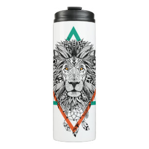 Garrafa Térmica Retrato geométrico asteca do leão