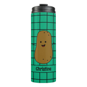 Garrafa Térmica Retro, Batata Marrom, Personalizado Verde Turquesa