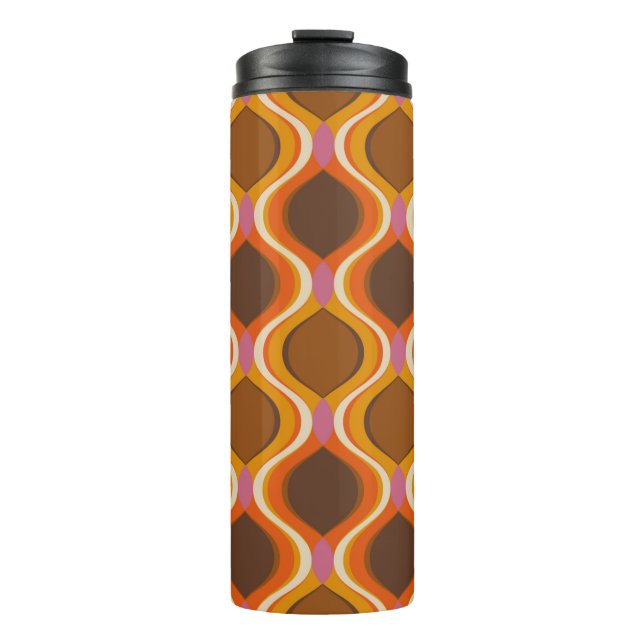 Garrafa Térmica Retro curves seamless pattern. 70s 60s style wallp (Frente)