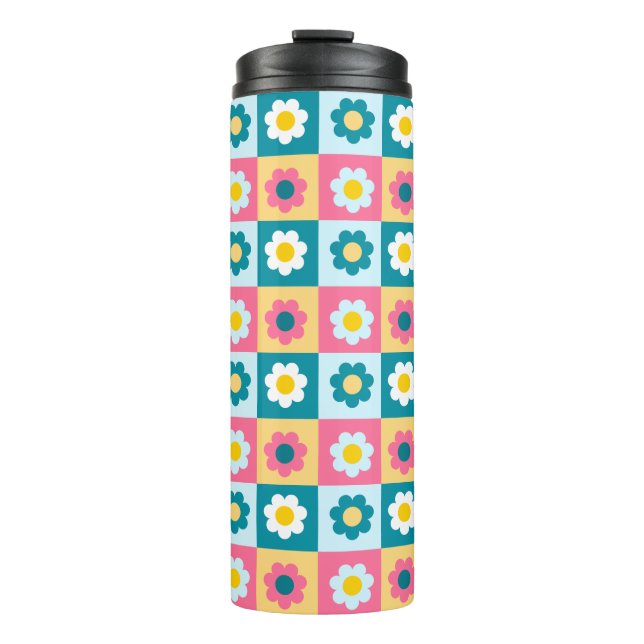 Garrafa Térmica Retro Cute colorful Pastel Flowers Pattern  (Frente)
