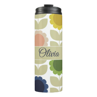 Garrafa Térmica Retro Groovy Summer Flowers Stems