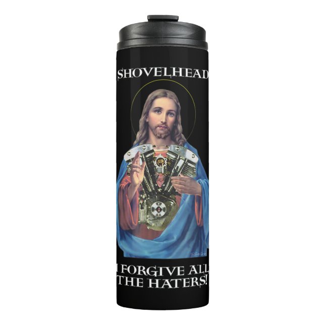 Garrafa Térmica Retro Jesus Shovelhead Eu perdoo todos os odiadore (Frente)