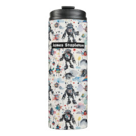 Garrafa Térmica Retro-Robots e Rainbows Watercolor