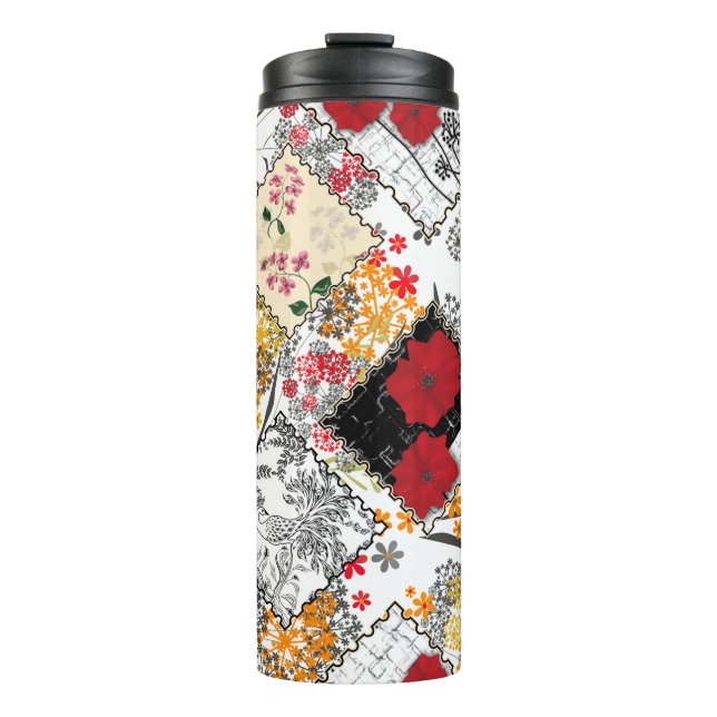 Garrafa Térmica Retro sem costura retro colagem de retalhos (Frente)