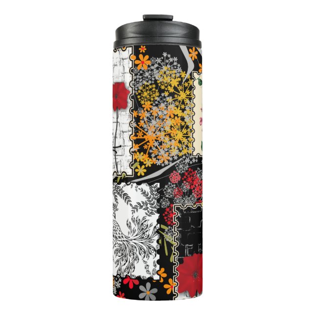 Garrafa Térmica Retro sem costura retro colagem de retalhos (Frente)