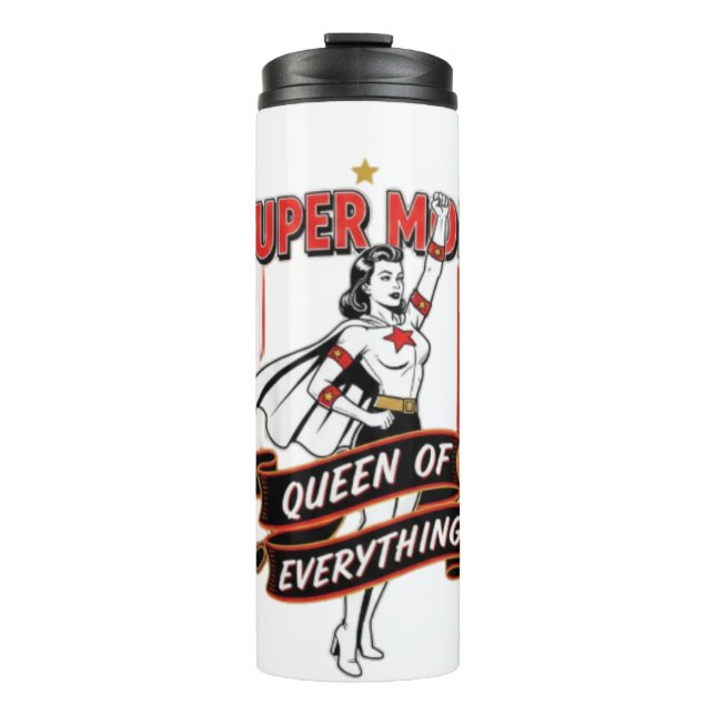 Garrafa Térmica Retro Super Mom Queen of Everything Art Tee (Frente)