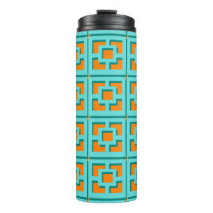 Garrafa Térmica Retro Turquoise and Orange Trellis Thermal Tumbler