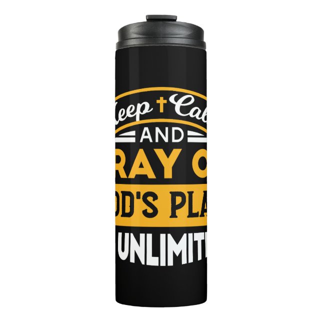 Garrafa Térmica Reze e Confie no Plano Ilimitado de Deus baseado n (Frente)