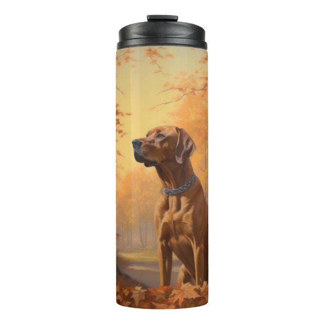 Garrafa Térmica Rhodesian Ridgeback  nas Folhas de Outono Caem Ins (Frente)