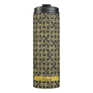 Garrafa Térmica Riscado Dourado Glamour Moderno Único Elegante