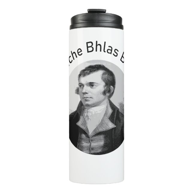 Garrafa Térmica Robbie Burns - Oidhche Bhlas Burns Gaélico em Cinz (Frente)