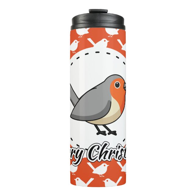 Garrafa Térmica Robin on Orange White Bird Pattern - Merry Xmas (Frente)