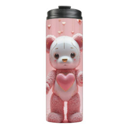 Garrafa Térmica Robô Teddy Bear de Pelúcia Rosa Tumbler