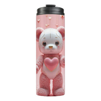 Garrafa Térmica Robô Teddy Bear de Pelúcia Rosa Tumbler