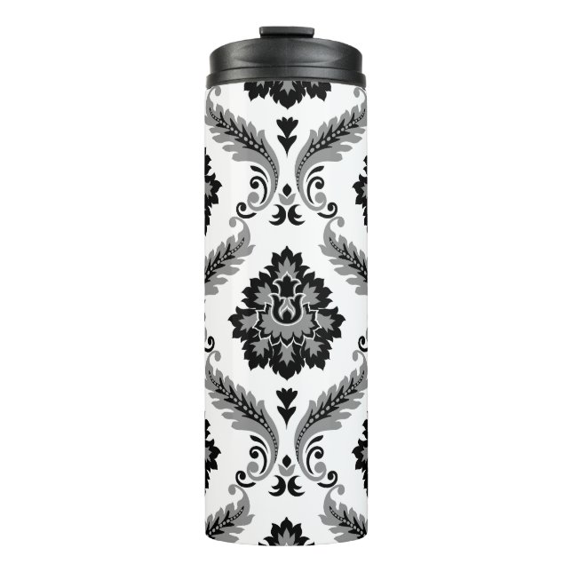 Garrafa Térmica Rococo Damask Pattern Grey Black White (Frente)