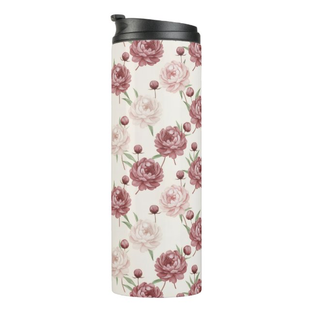 Garrafa Térmica Romantic Blush & Burgundy Peony Floral Pattern (Rotação à direita)
